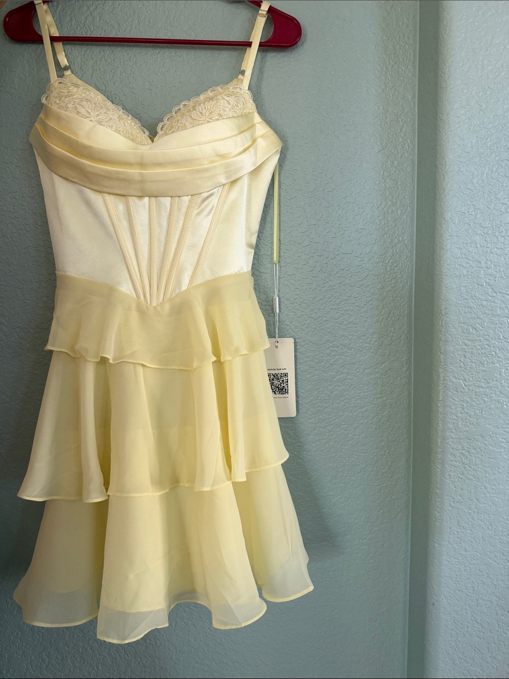 Yellow Tiered Lace-Trim Slip Dress